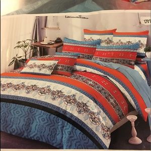 Red and light blue Medallion twin duvet cover set